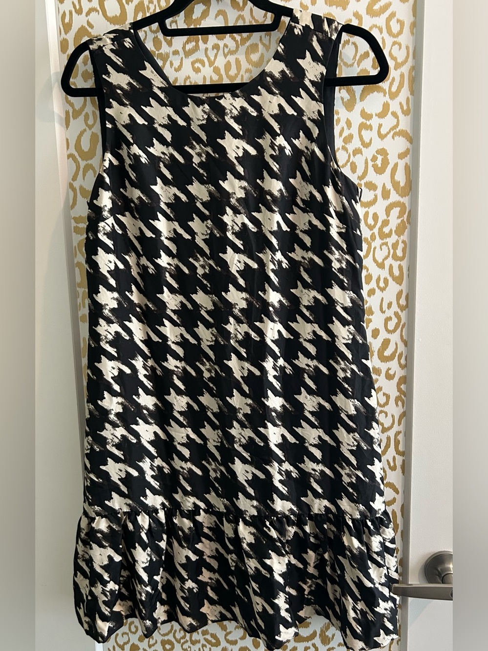 J. Crew Black and White Patterned Silk Midi Dress